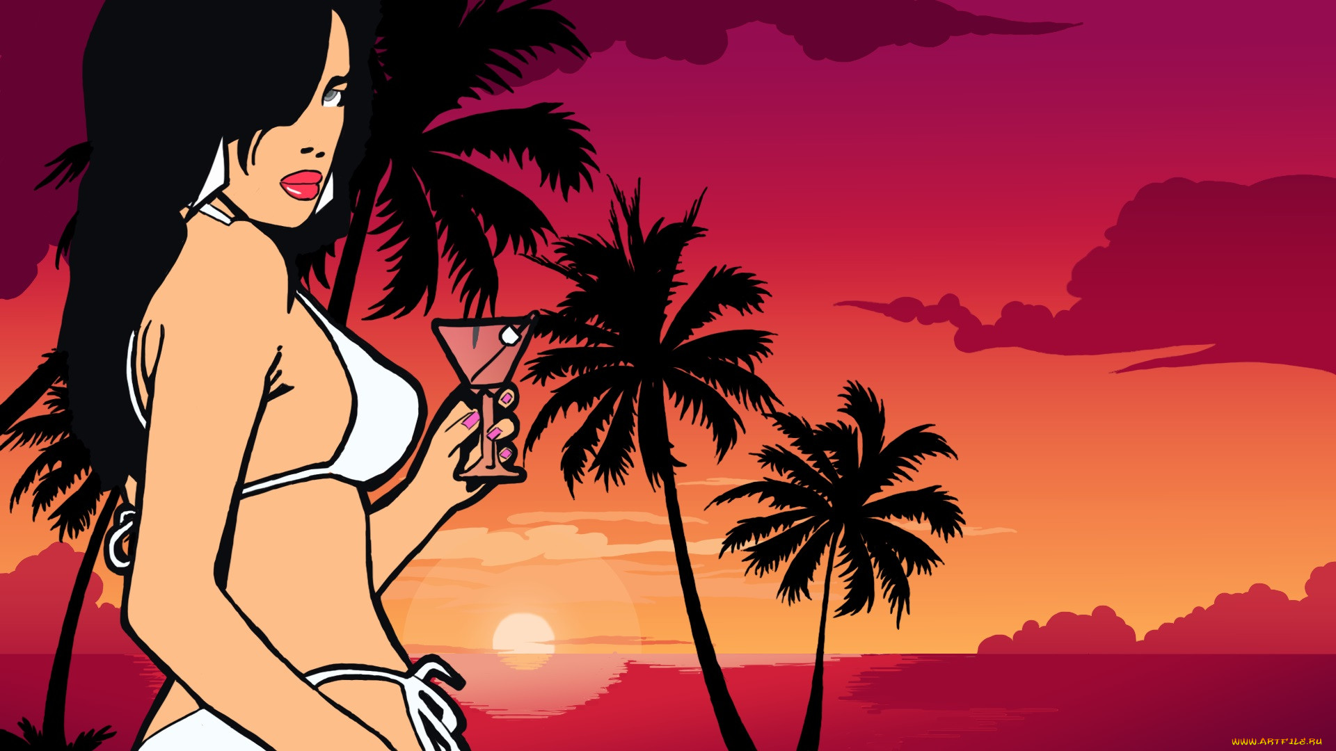 Vice city steam. Grand Theft auto vice City пальмы. GTA vice City Art девушка. Майами Вайс Сити 1920x1080. Майами vice City Art.